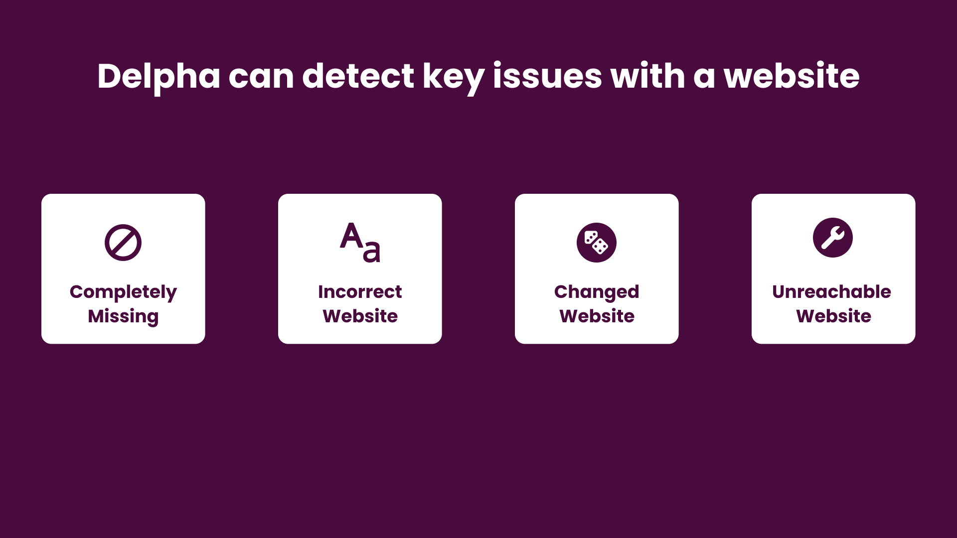 With Suggest Correct Websites, Delpha can detect when an Account’s website is missing, incorrect, changed or unreachable.